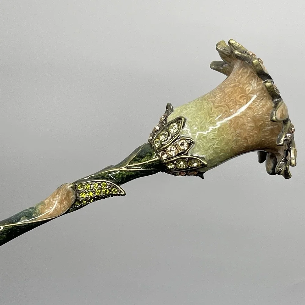 Vintage Enamel Solid Metal Candle Holder Candlestick Art Nouveau‎ Floral Jeweled
